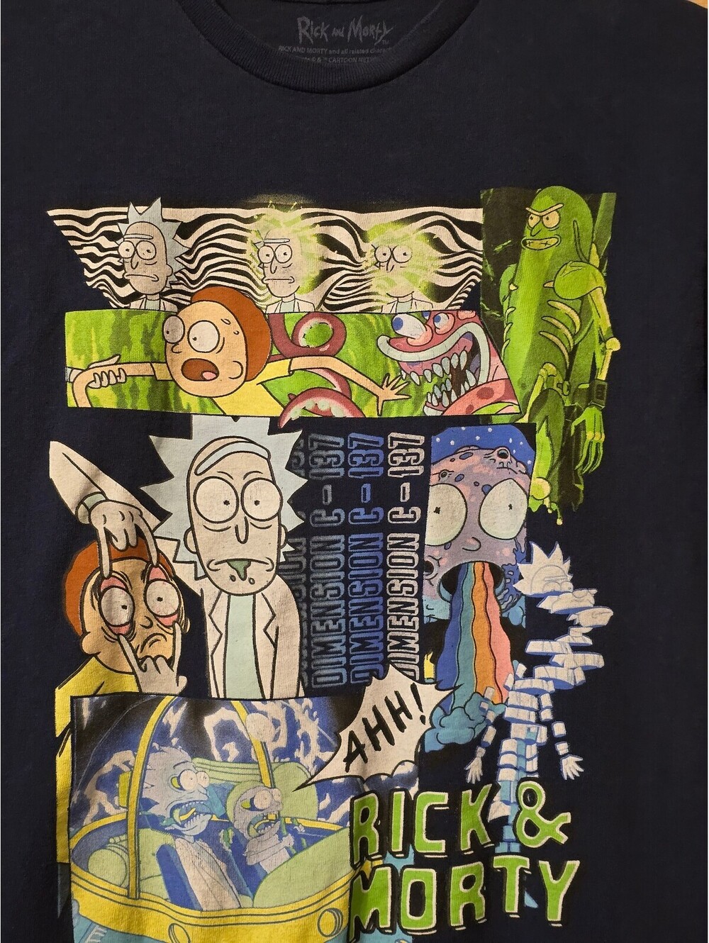 Rick and Morty Graphic T-Shirt Medium 100% Cotton Navy Blue